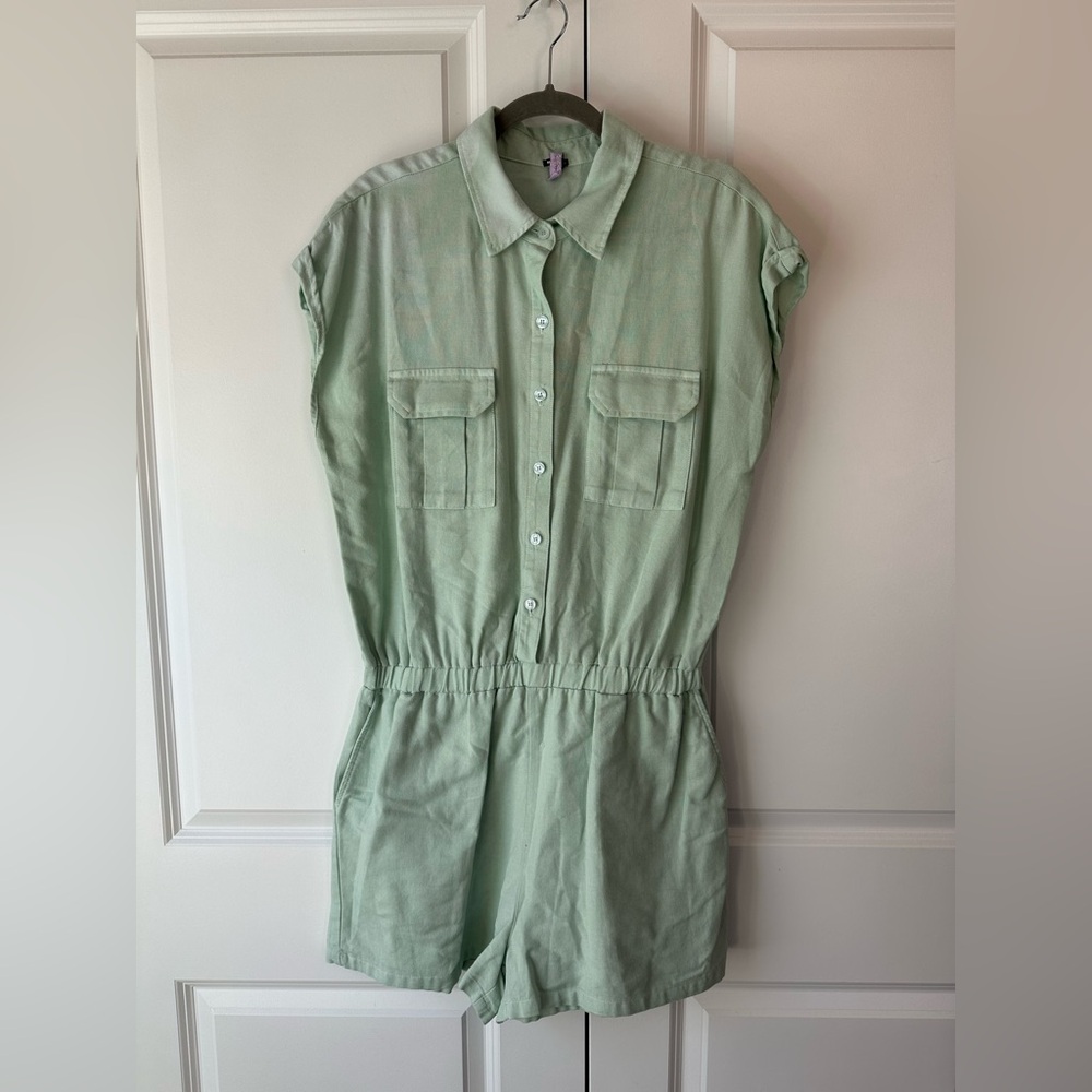 Monrow Cotton Twill Pocket Romper Sea Foam Green (Size L)